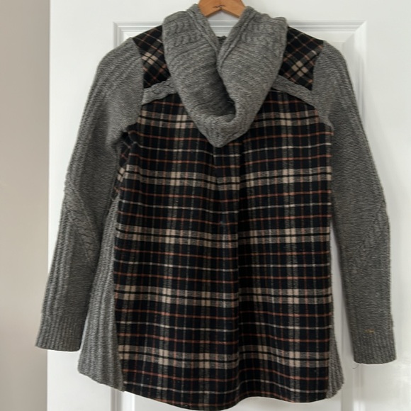 Anthro Moth Derry Plaid & Cable Knit Zip Front Hoodie Sweater/Jacket - Picture 8 of 14